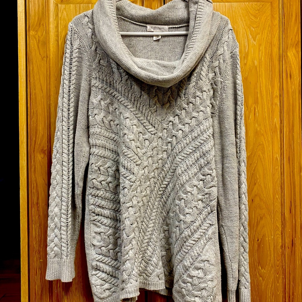 Preowned Motherhood Maternity XL Gray Cowl Neck Sweater. Cotton/Acrylic Blend
